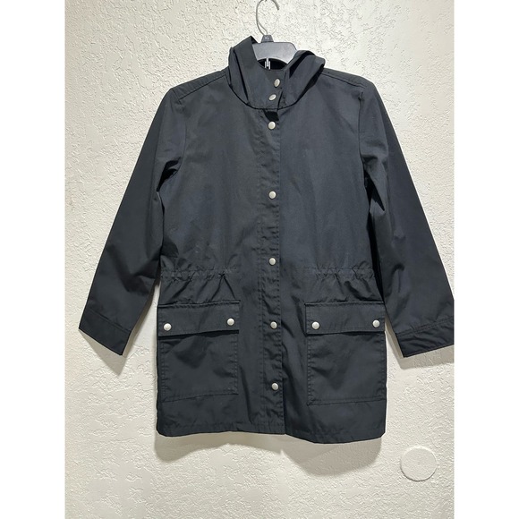 J.Crew Women’s Midi-Length Utility Raincoat, Size XS, Black, Interior Soft Blue - Picture 2 of 14